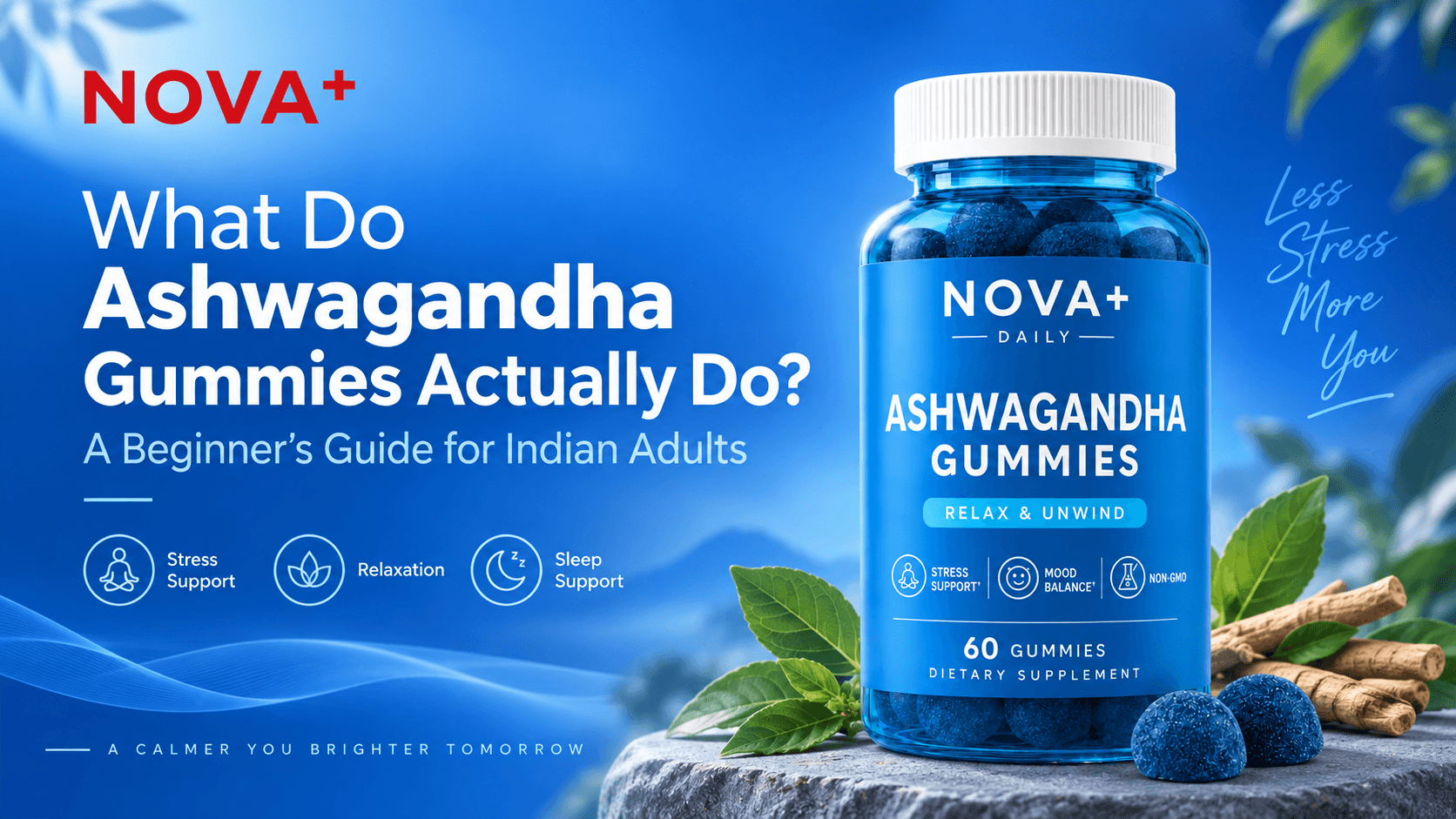 Novaplus Ashwagandha Gummies with KSM-66 Ashwagandha root extract for stress and sleep support