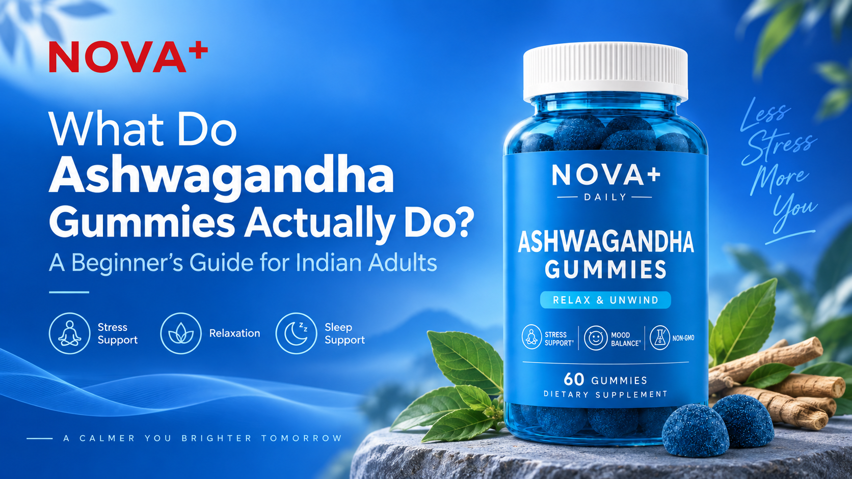 Novaplus Ashwagandha Gummies with KSM-66 Ashwagandha root extract for stress and sleep support